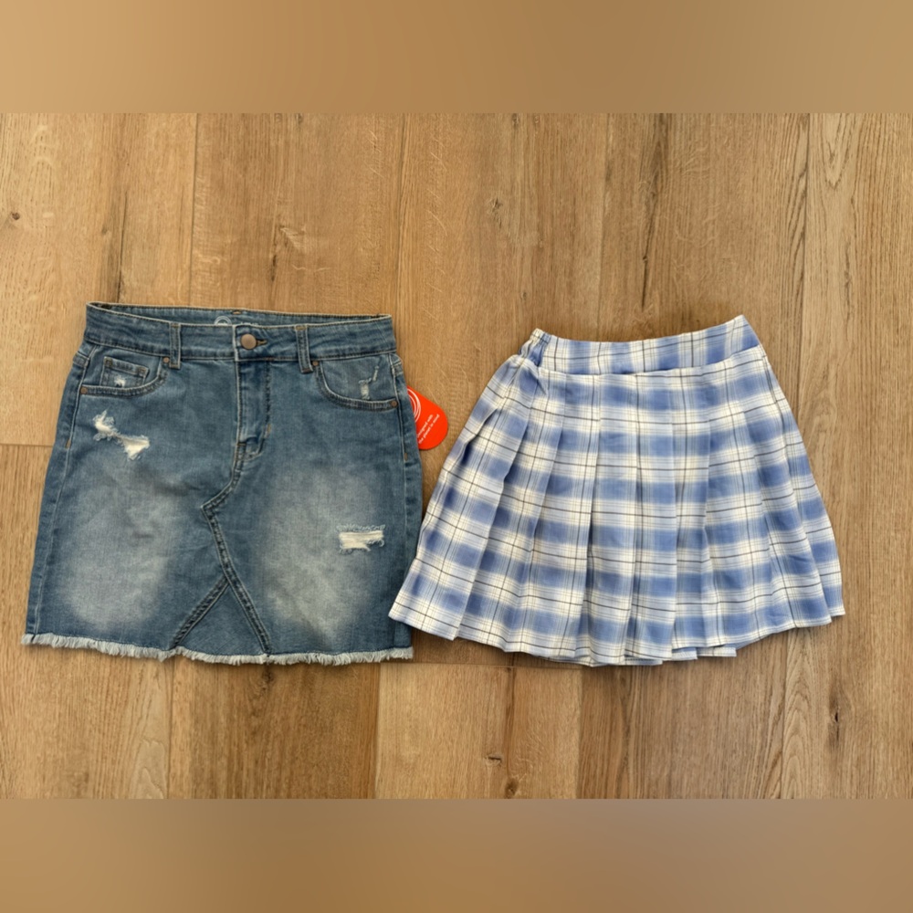 Girls lot size 10-12 skirts brand new! Denim skirt plaid skirt